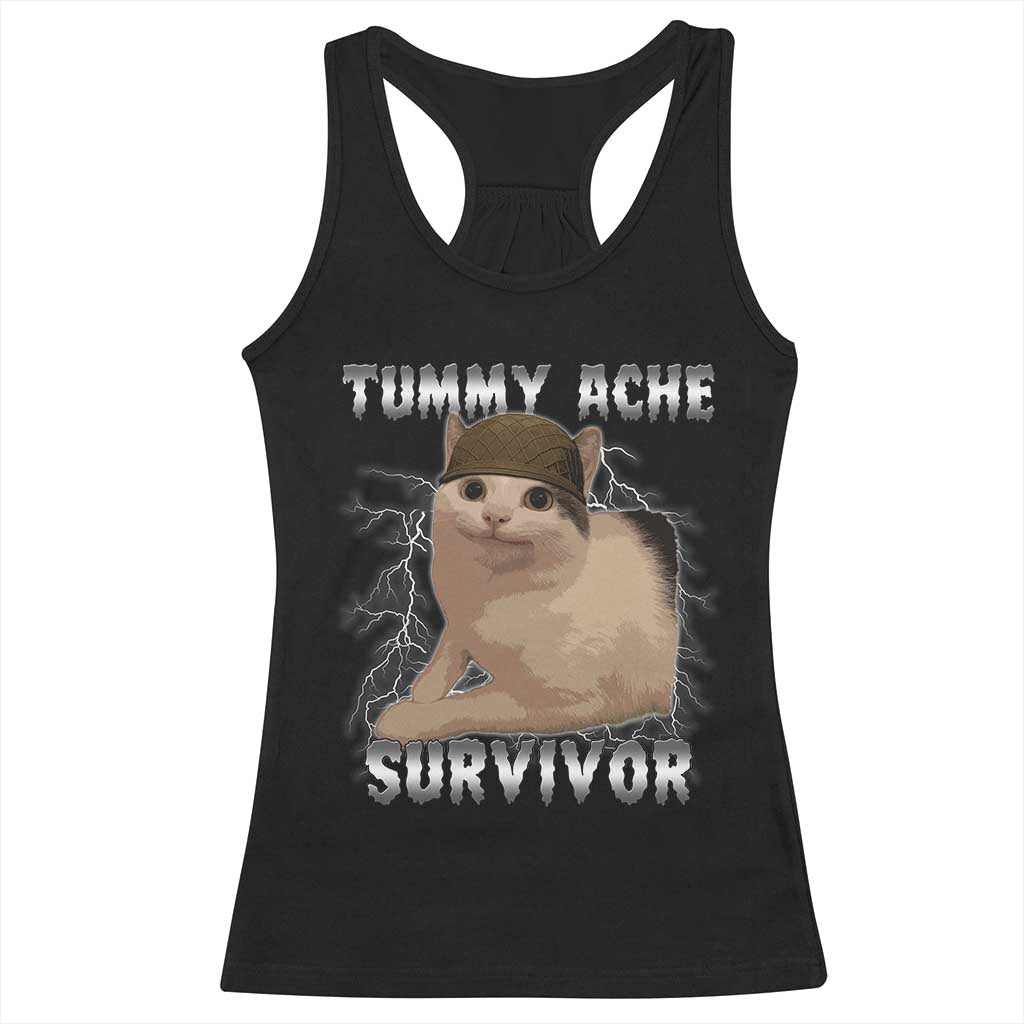 Tummy Ache Survivor Racerback Tank Top Cat Meme Humor Gift TS12 Black Print Your Wear