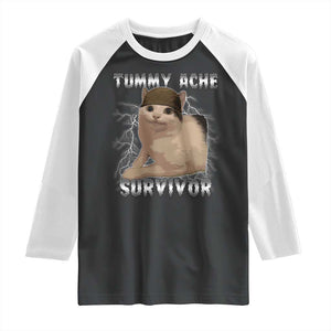 Tummy Ache Survivor Raglan Shirt Cat Meme Humor Gift TS12 Black White Print Your Wear