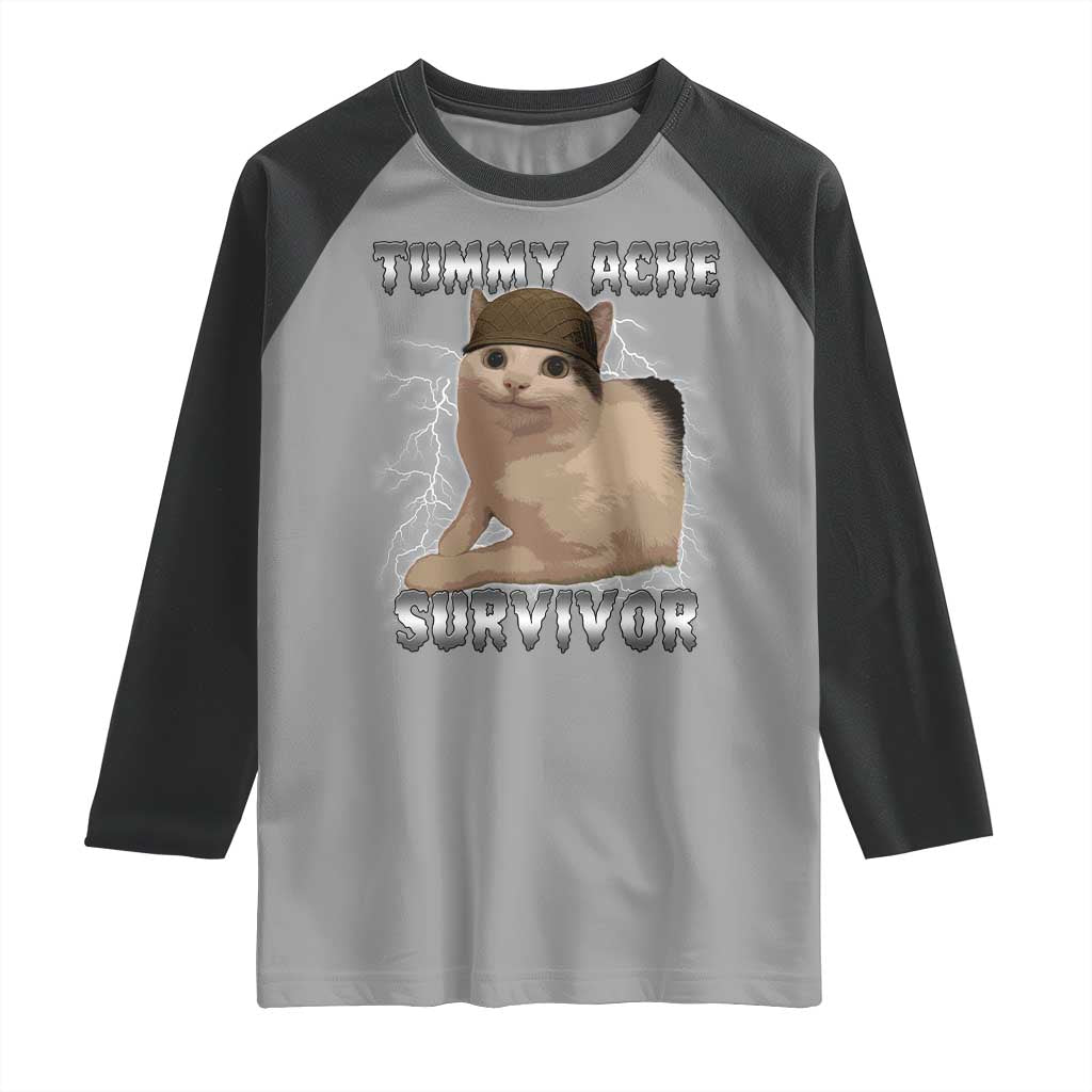 Tummy Ache Survivor Raglan Shirt Cat Meme Humor Gift TS12 Sport Gray Black Print Your Wear