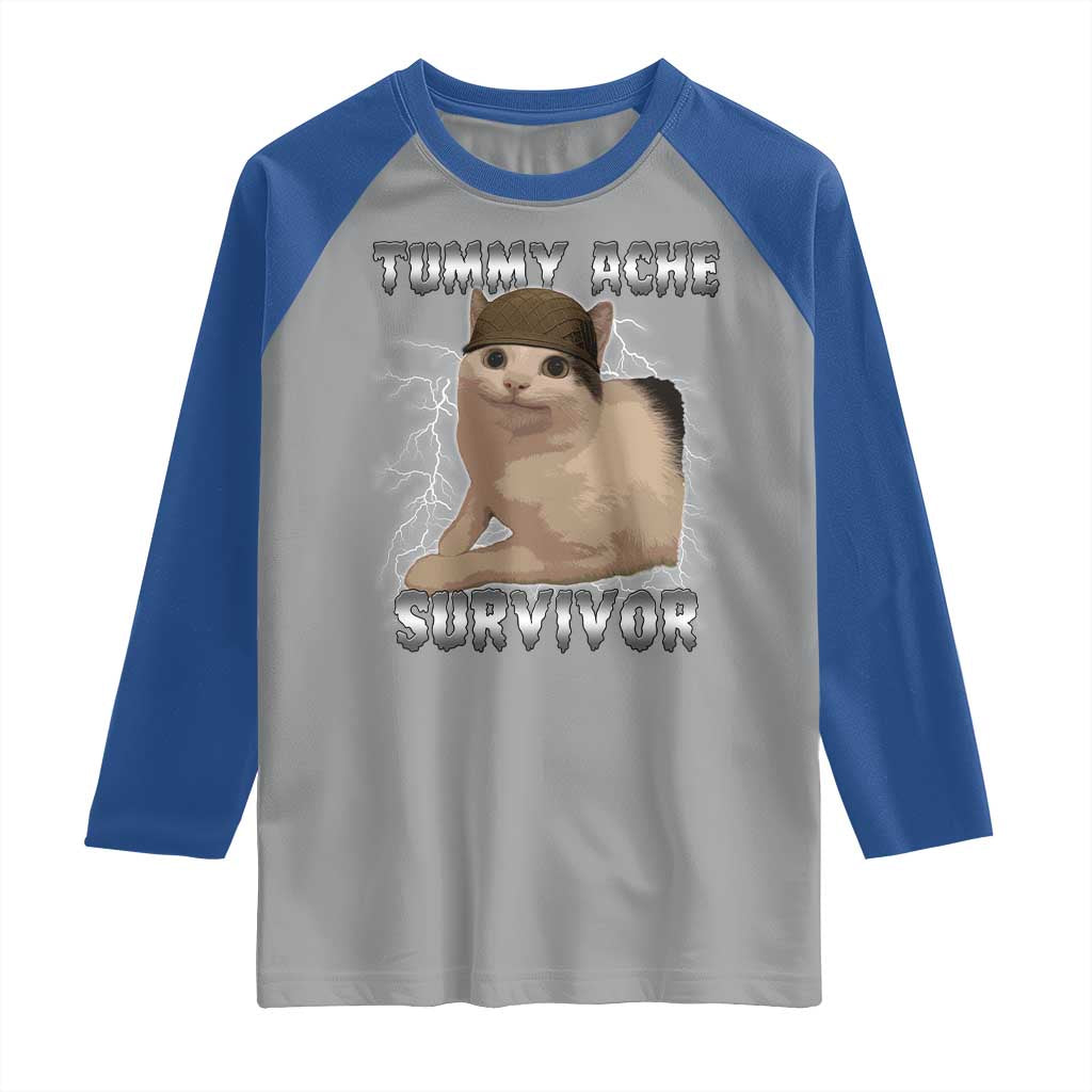 Tummy Ache Survivor Raglan Shirt Cat Meme Humor Gift TS12 Sport Gray Royal Print Your Wear