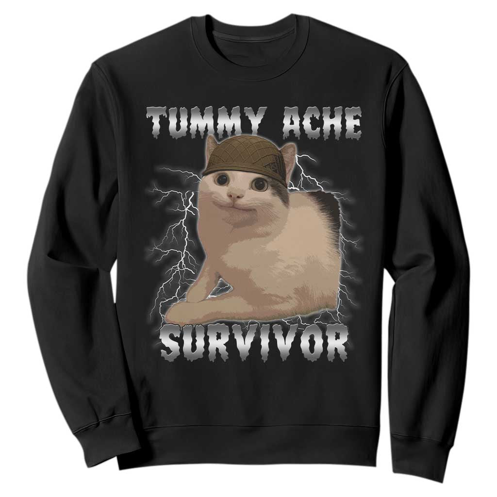Tummy Ache Survivor Sweatshirt Cat Meme Humor Gift TS12 Black Print Your Wear