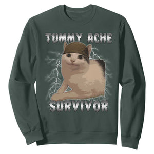 Tummy Ache Survivor Sweatshirt Cat Meme Humor Gift TS12 Dark Forest Green Print Your Wear