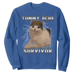 Tummy Ache Survivor Sweatshirt Cat Meme Humor Gift TS12 Royal Blue Print Your Wear