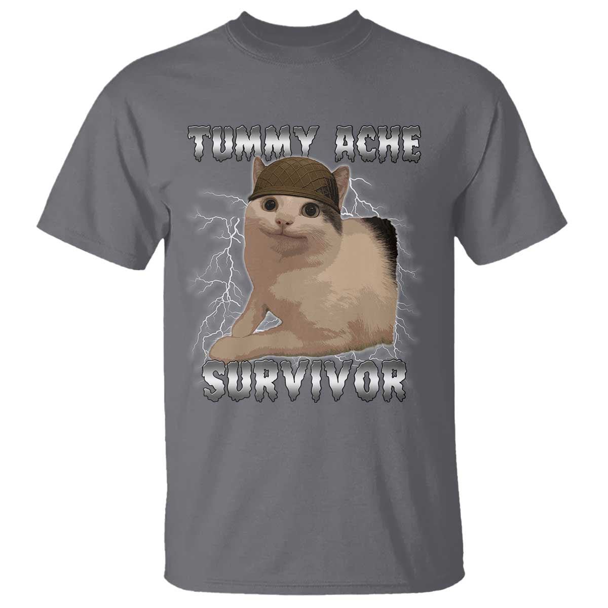 Tummy Ache Survivor T Shirt Cat Meme Humor Gift TS12 Charcoal Print Your Wear