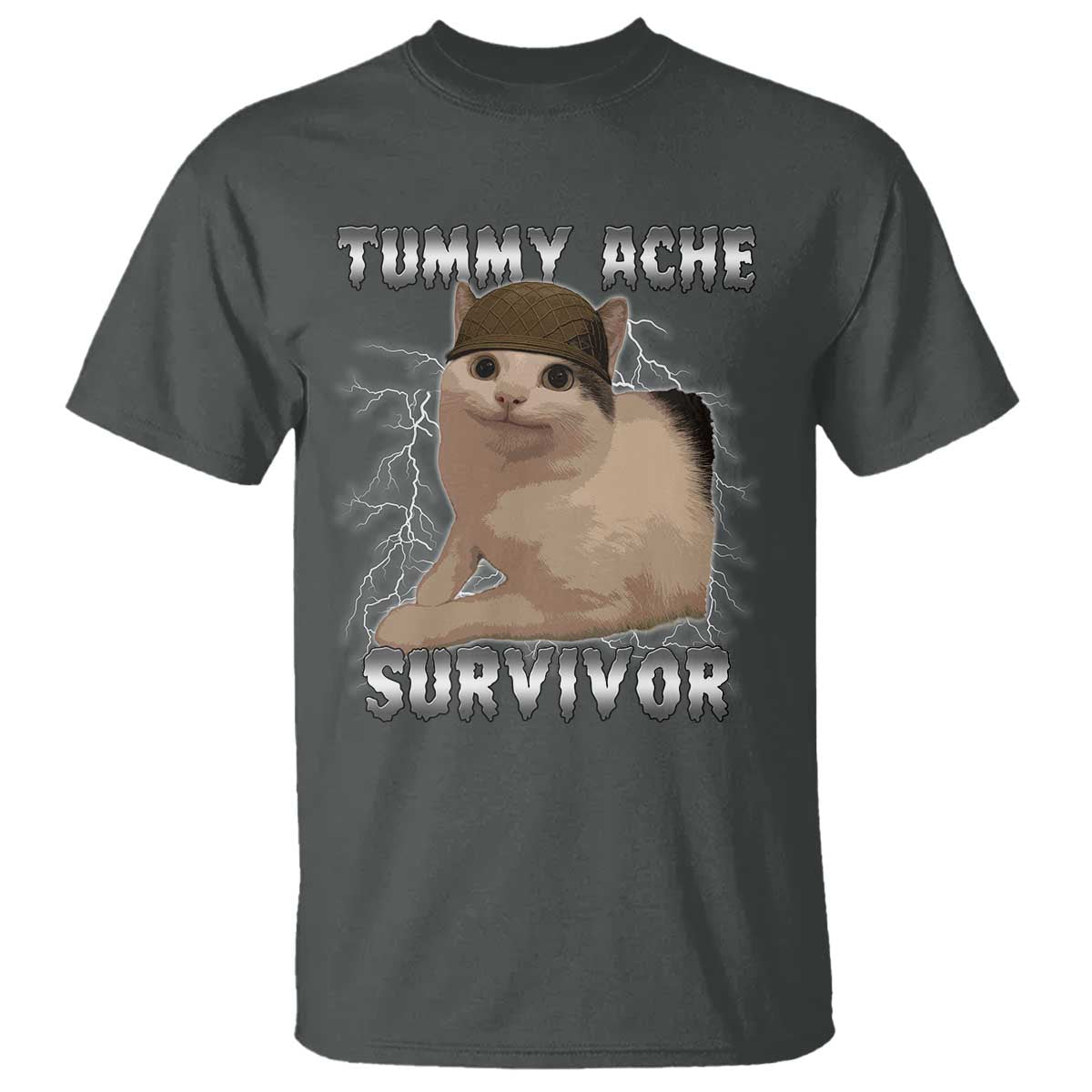 Tummy Ache Survivor T Shirt Cat Meme Humor Gift TS12 Dark Heather Print Your Wear