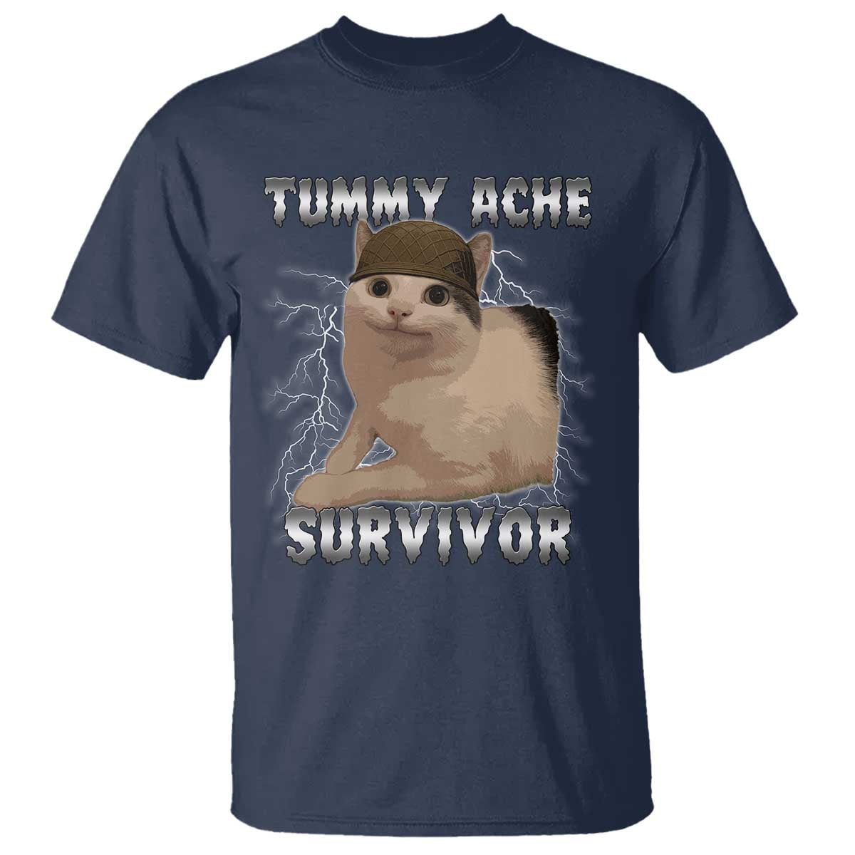 Tummy Ache Survivor T Shirt Cat Meme Humor Gift TS12 Navy Print Your Wear
