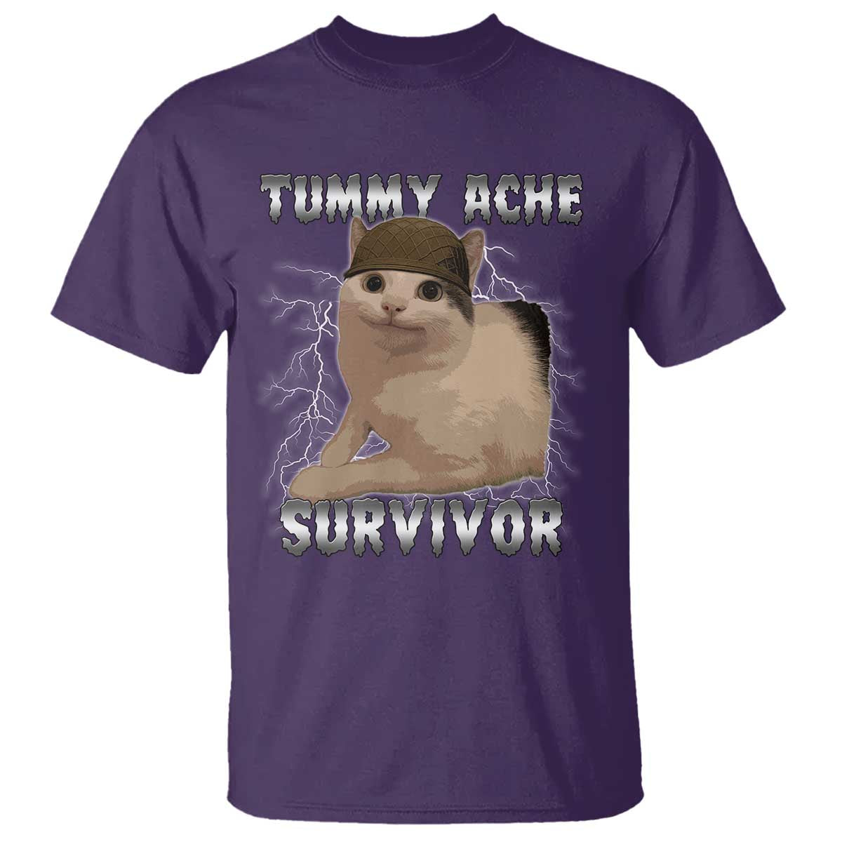 Tummy Ache Survivor T Shirt Cat Meme Humor Gift TS12 Purple Print Your Wear