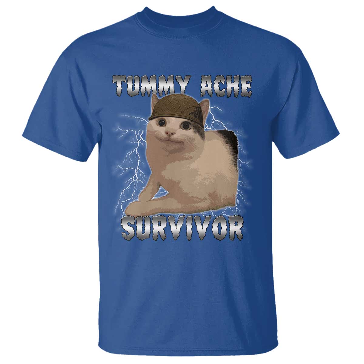 Tummy Ache Survivor T Shirt Cat Meme Humor Gift TS12 Royal Blue Print Your Wear