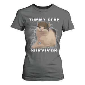 Tummy Ache Survivor T Shirt For Women Cat Meme Humor Gift TS12 Dark Heather Print Your Wear