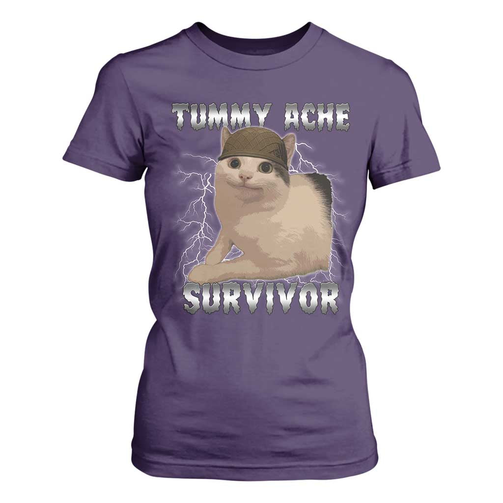 Tummy Ache Survivor T Shirt For Women Cat Meme Humor Gift TS12 Purple Print Your Wear