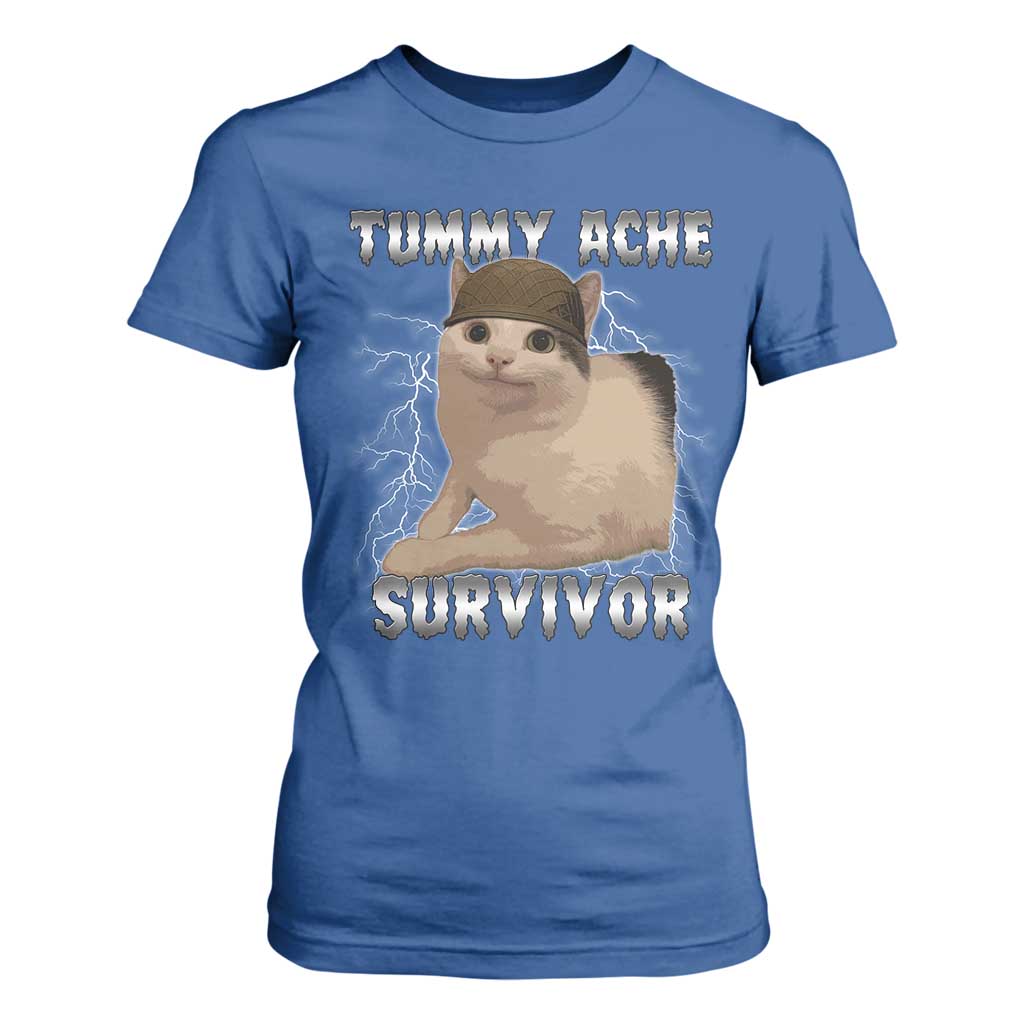 Tummy Ache Survivor T Shirt For Women Cat Meme Humor Gift TS12 Royal Blue Print Your Wear