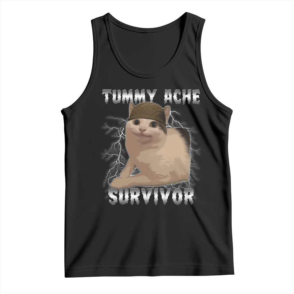 Tummy Ache Survivor Tank Top Cat Meme Humor Gift TS12 Black Print Your Wear