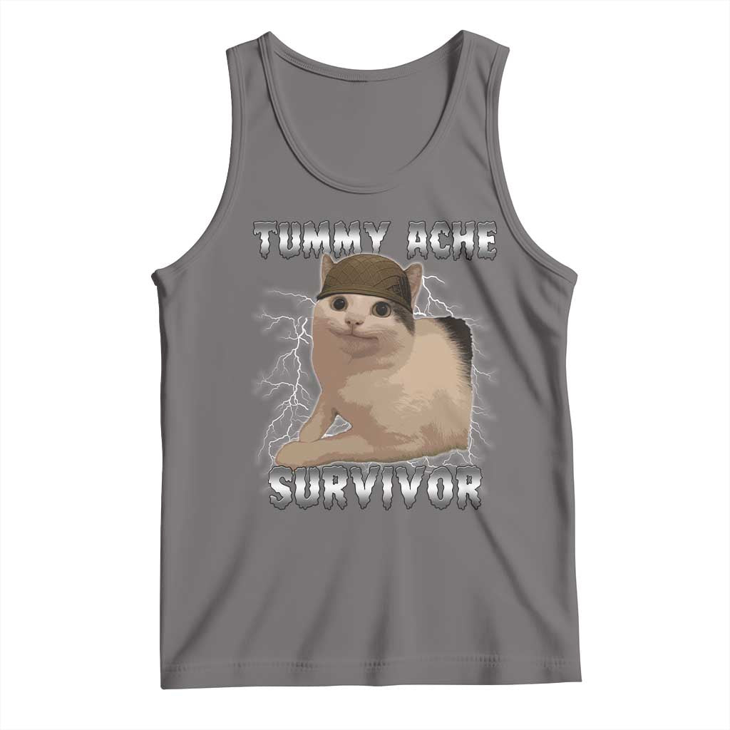 Tummy Ache Survivor Tank Top Cat Meme Humor Gift TS12 Deep Heather Print Your Wear