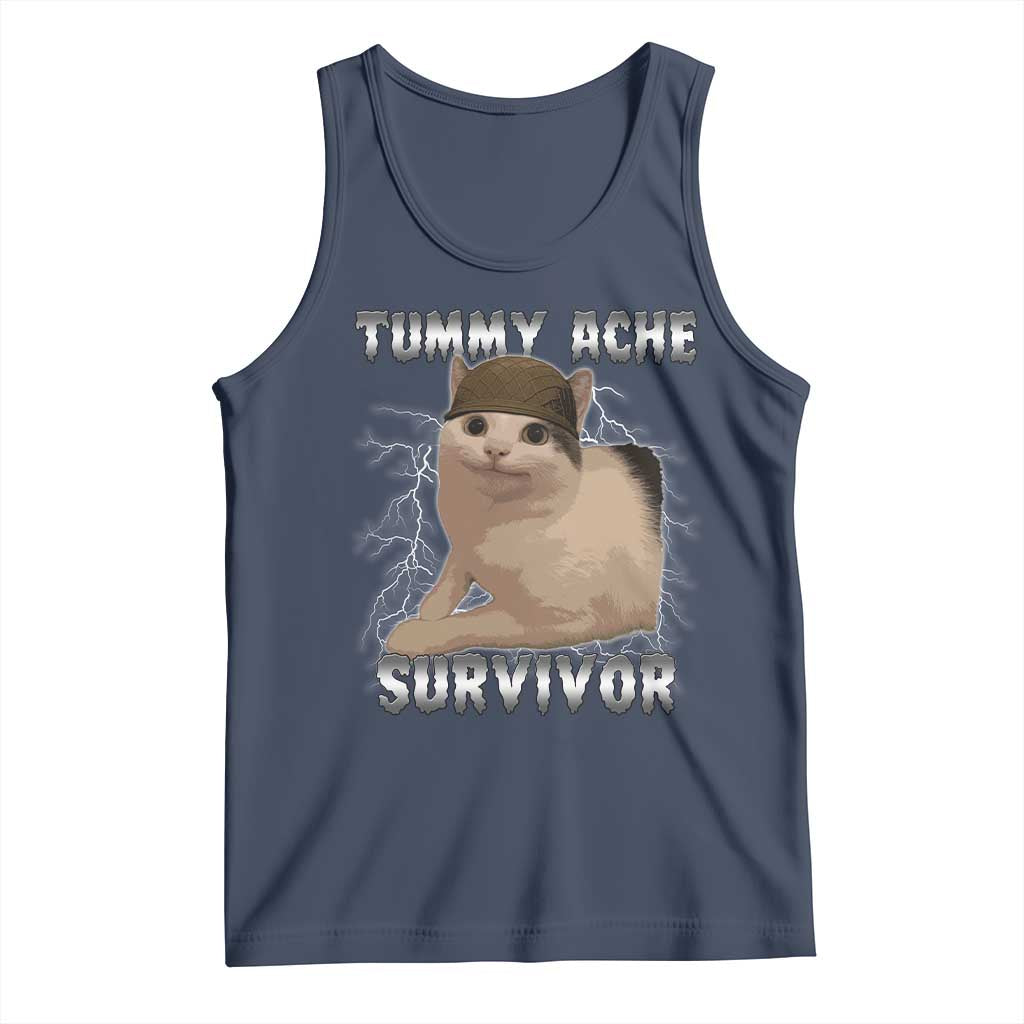 Tummy Ache Survivor Tank Top Cat Meme Humor Gift TS12 Navy Print Your Wear