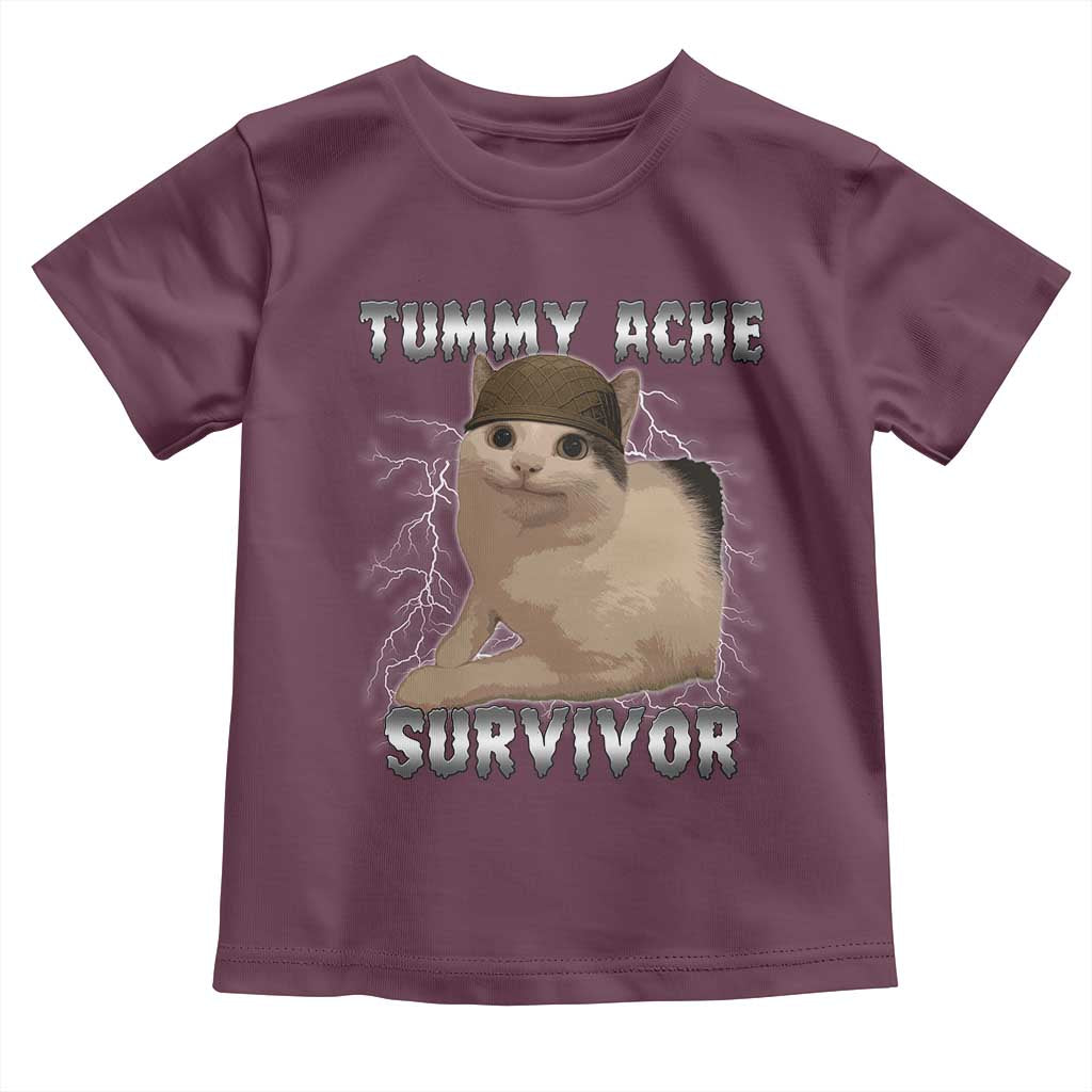 Tummy Ache Survivor Toddler T Shirt Cat Meme Humor Gift TS12 Maroon Print Your Wear