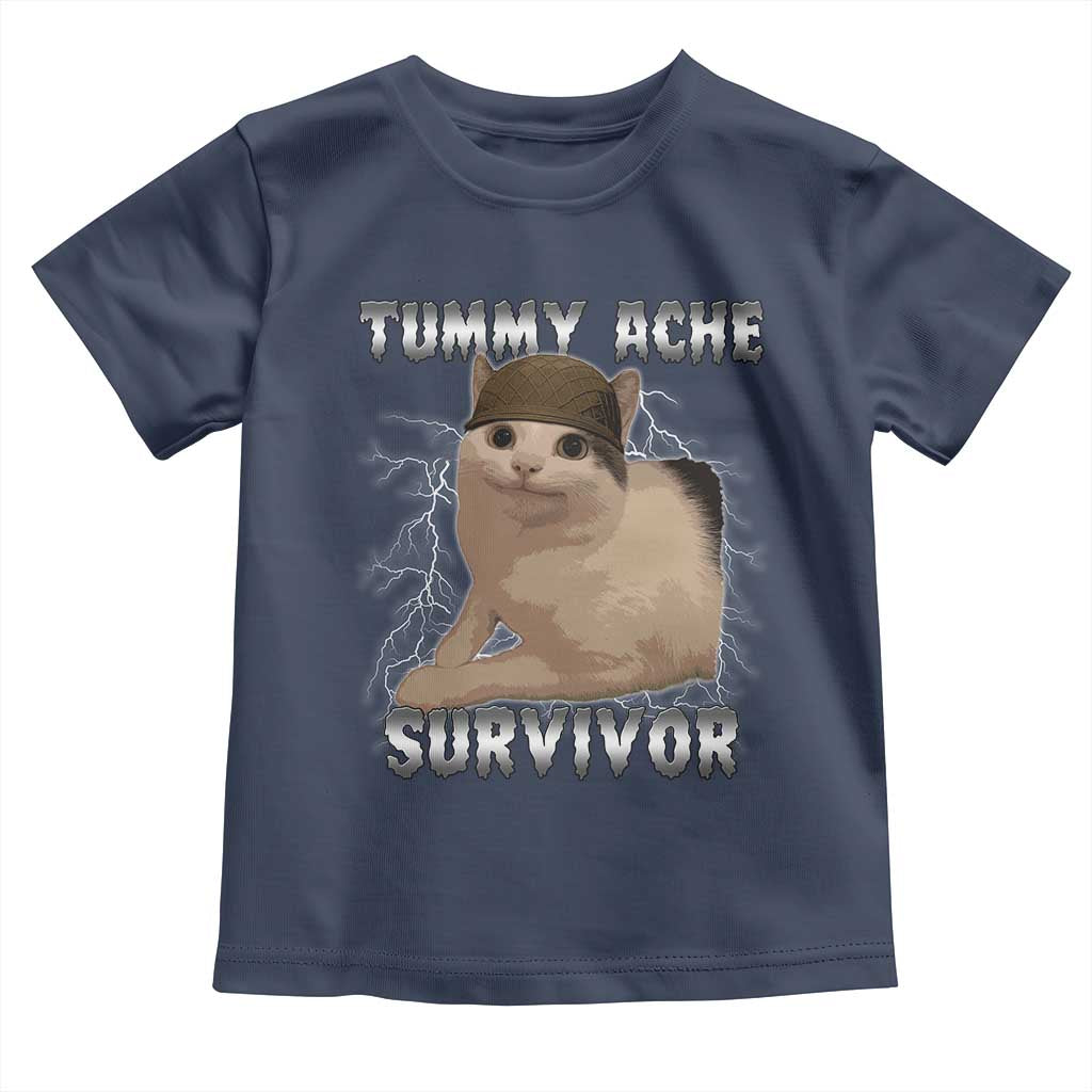 Tummy Ache Survivor Toddler T Shirt Cat Meme Humor Gift TS12 Navy Print Your Wear
