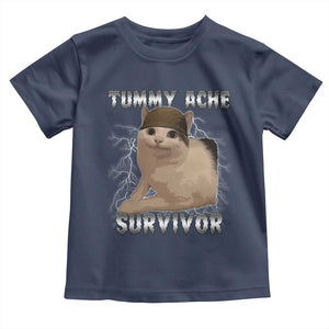 Tummy Ache Survivor Toddler T Shirt Cat Meme Humor Gift TS12 Navy Print Your Wear