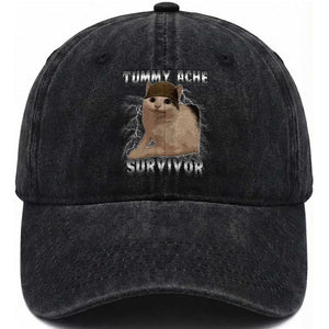 Tummy Ache Survivor Washed Cotton Baseball Cap Cat Meme Humor Gift TS12 Print Your Wear