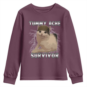 Tummy Ache Survivor Youth Sweatshirt Cat Meme Humor Gift TS12 Maroon Print Your Wear