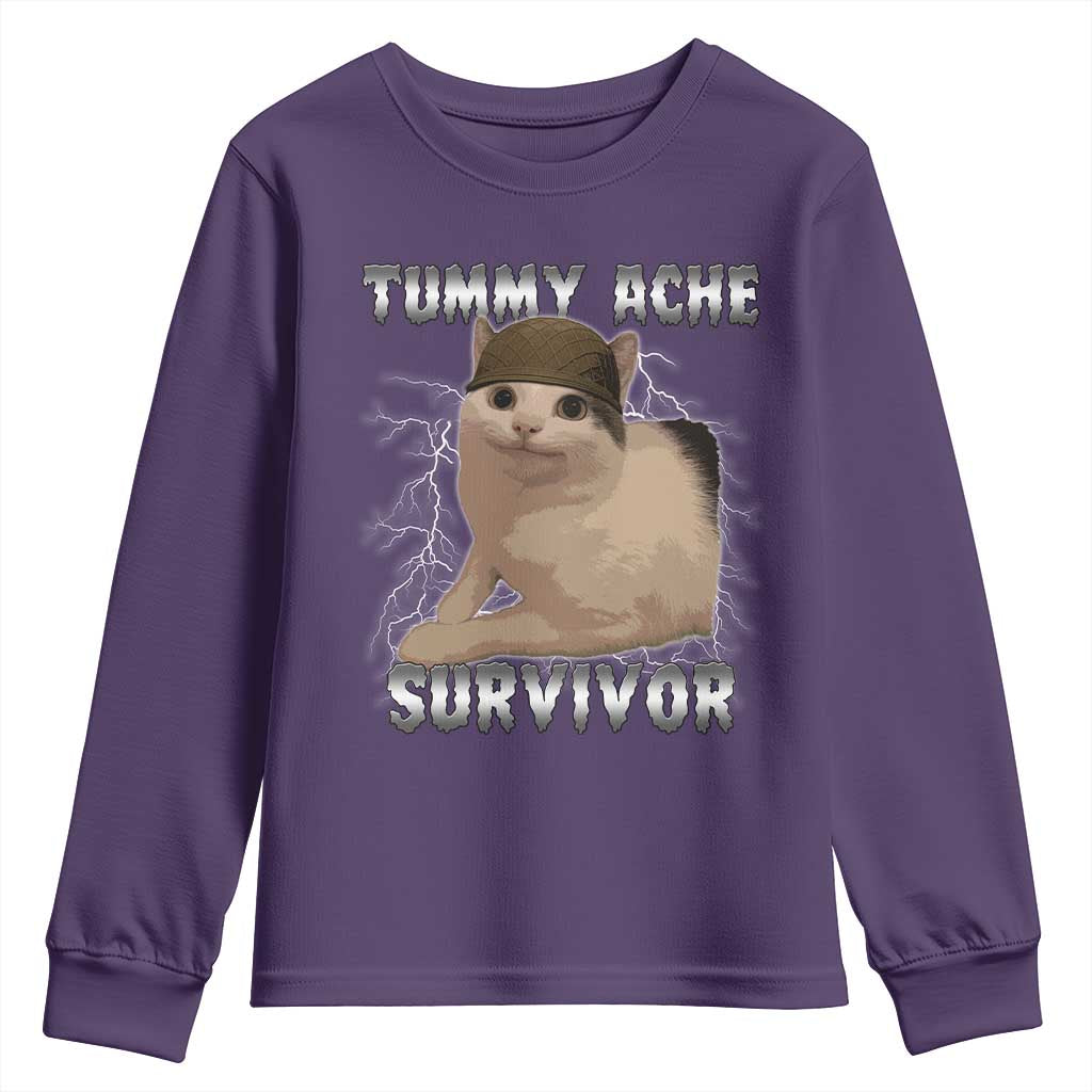 Tummy Ache Survivor Youth Sweatshirt Cat Meme Humor Gift TS12 Purple Print Your Wear