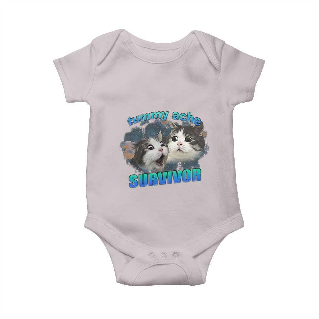 Tummy Ache Survivor Baby Onesie Funny Cat Meme For Cat Lover TS12 Ice Gray Print Your Wear