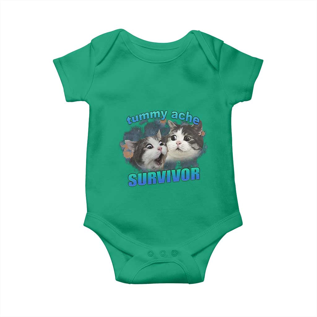 Tummy Ache Survivor Baby Onesie Funny Cat Meme For Cat Lover TS12 Irish Green Print Your Wear