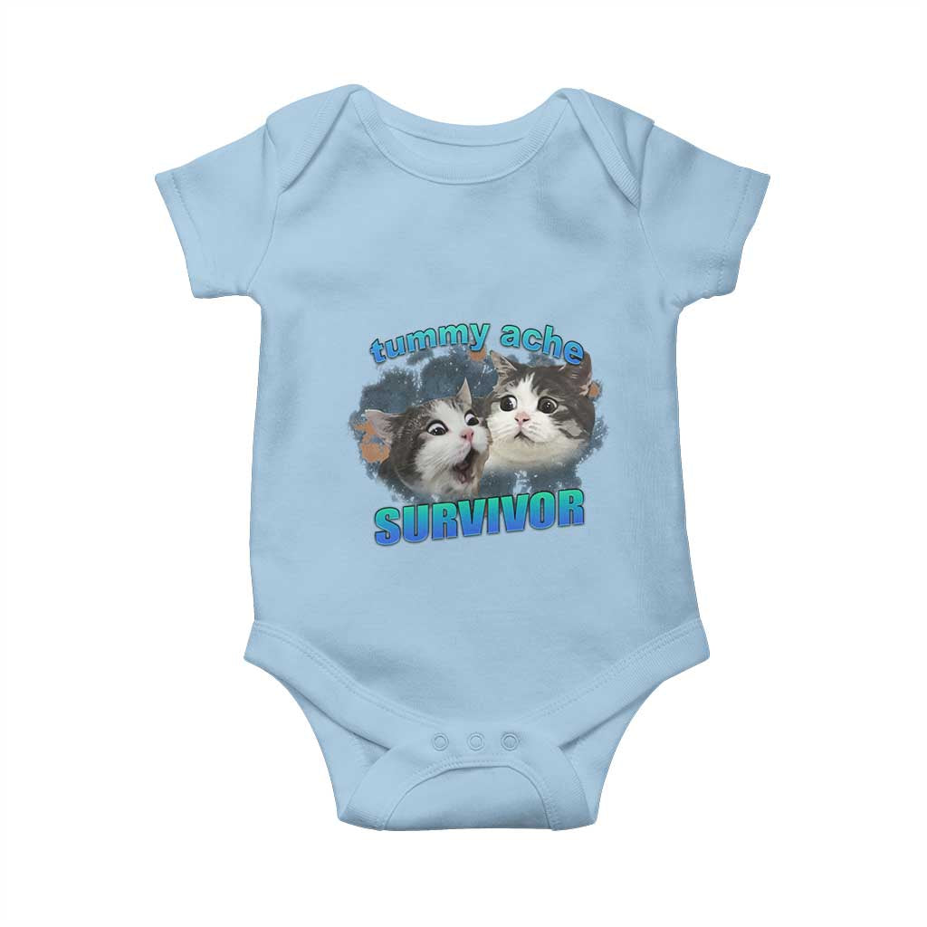 Tummy Ache Survivor Baby Onesie Funny Cat Meme For Cat Lover TS12 Light Blue Print Your Wear