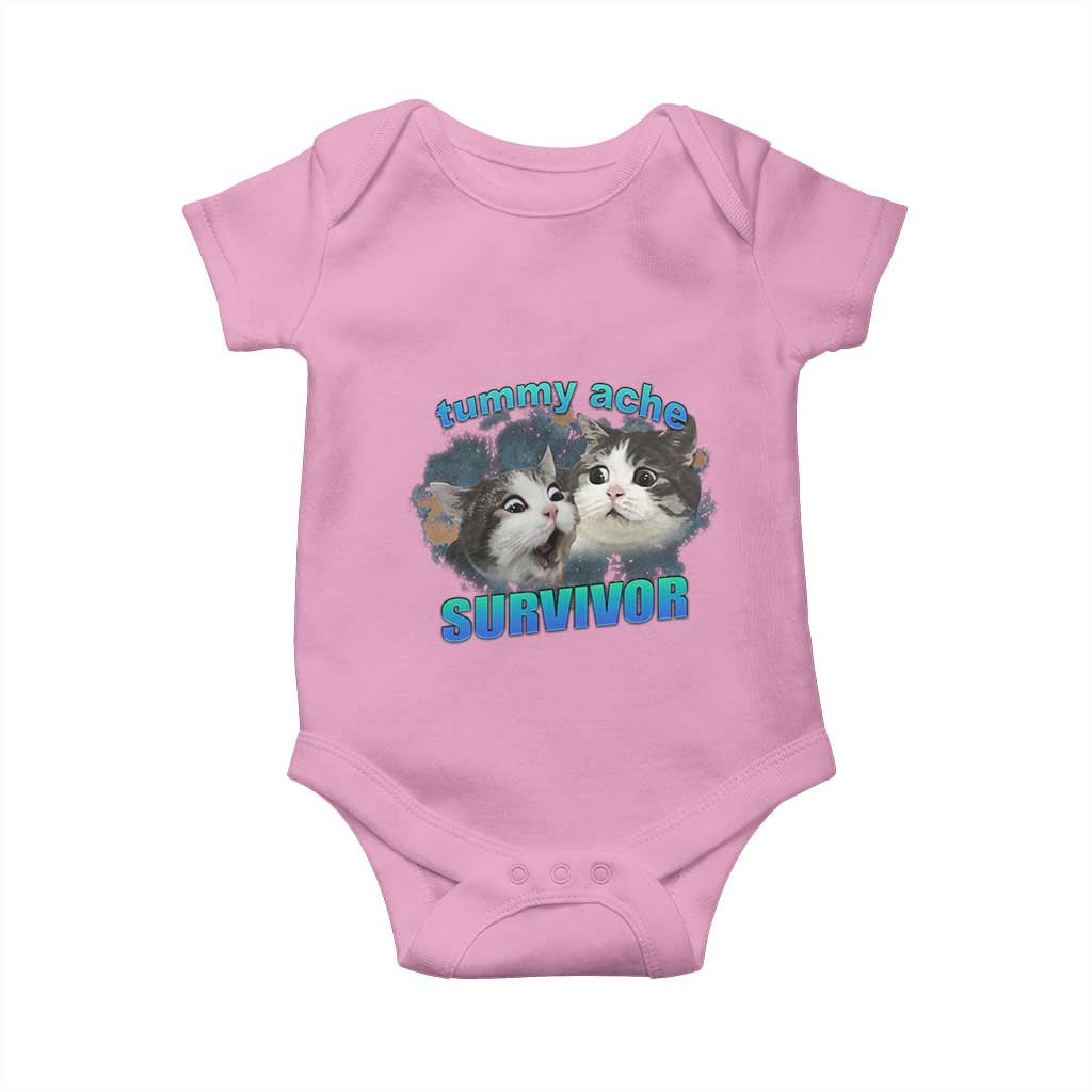 Tummy Ache Survivor Baby Onesie Funny Cat Meme For Cat Lover TS12 Light Pink Print Your Wear