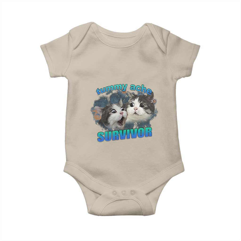 Tummy Ache Survivor Baby Onesie Funny Cat Meme For Cat Lover TS12 Sand Print Your Wear
