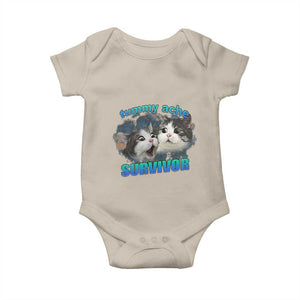 Tummy Ache Survivor Baby Onesie Funny Cat Meme For Cat Lover TS12 Sand Print Your Wear