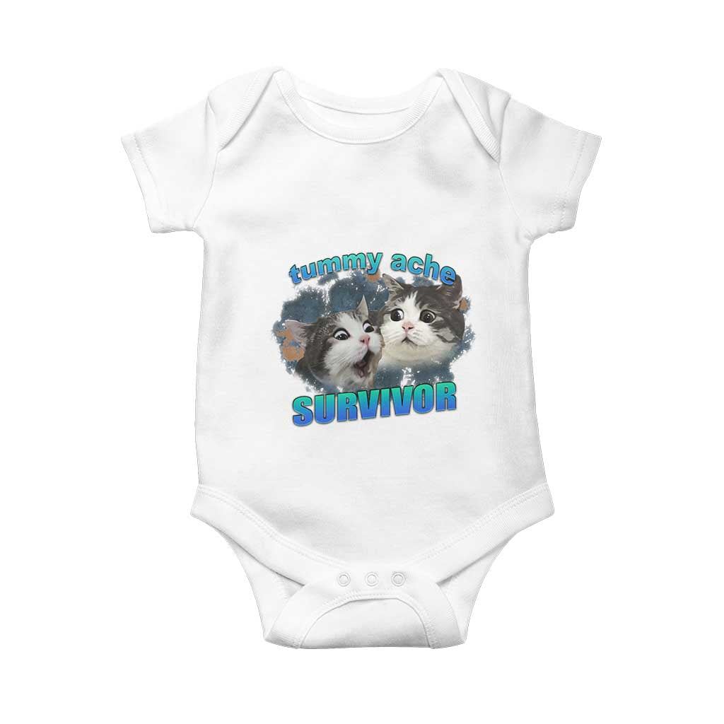 Tummy Ache Survivor Baby Onesie Funny Cat Meme For Cat Lover TS12 White Print Your Wear