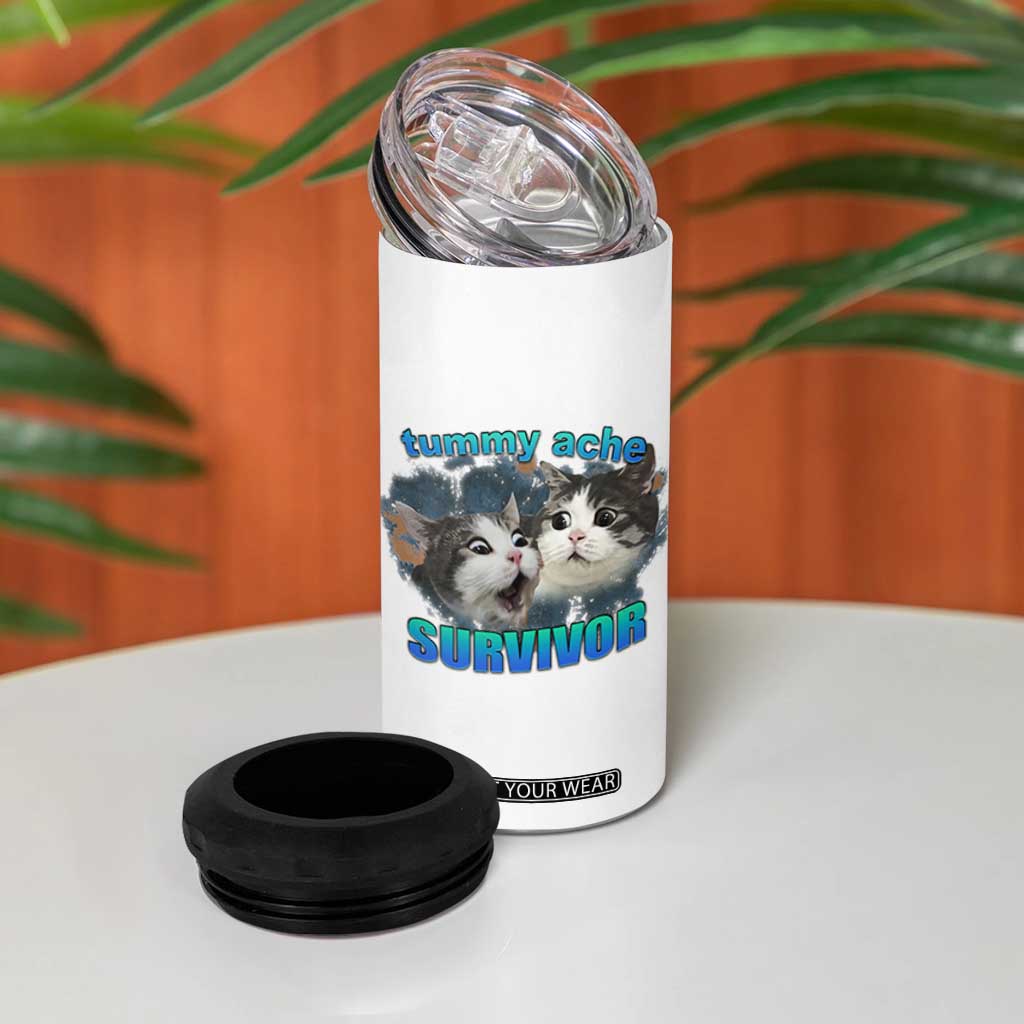 Tummy Ache Survivor 4 in 1 Can Cooler Tumbler Funny Cat Meme For Cat Lover TS12 Print Your Wear