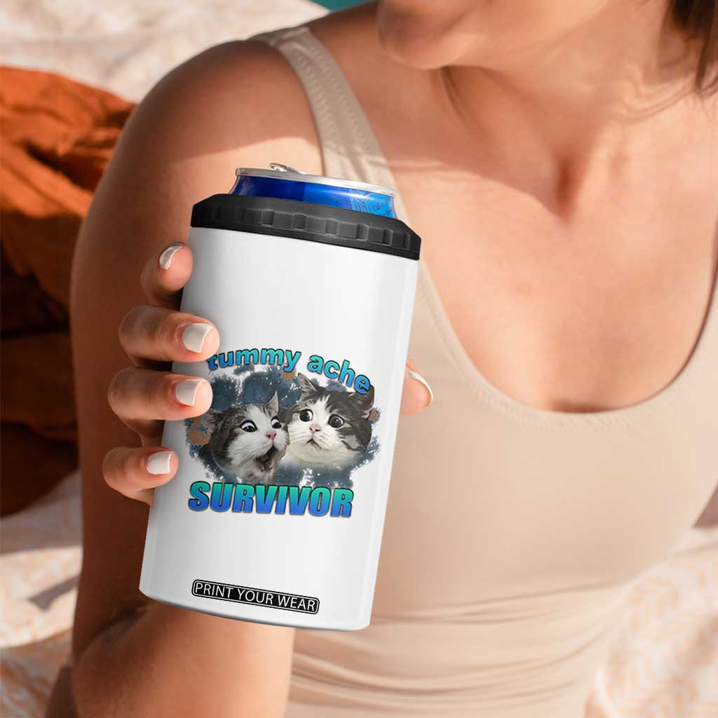 Tummy Ache Survivor 4 in 1 Can Cooler Tumbler Funny Cat Meme For Cat Lover TS12 Print Your Wear