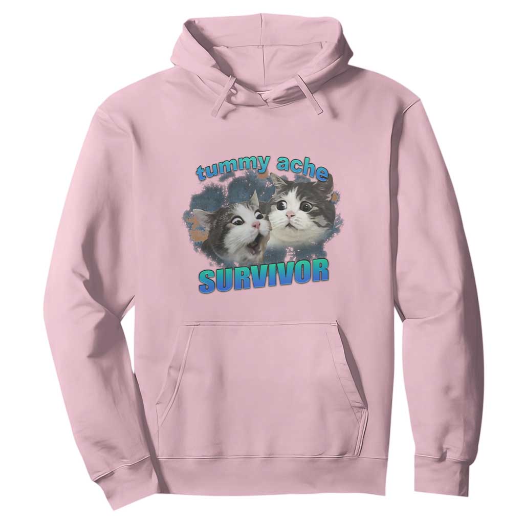 Tummy Ache Survivor Hoodie Funny Cat Meme For Cat Lover TS12 Light Pink Print Your Wear