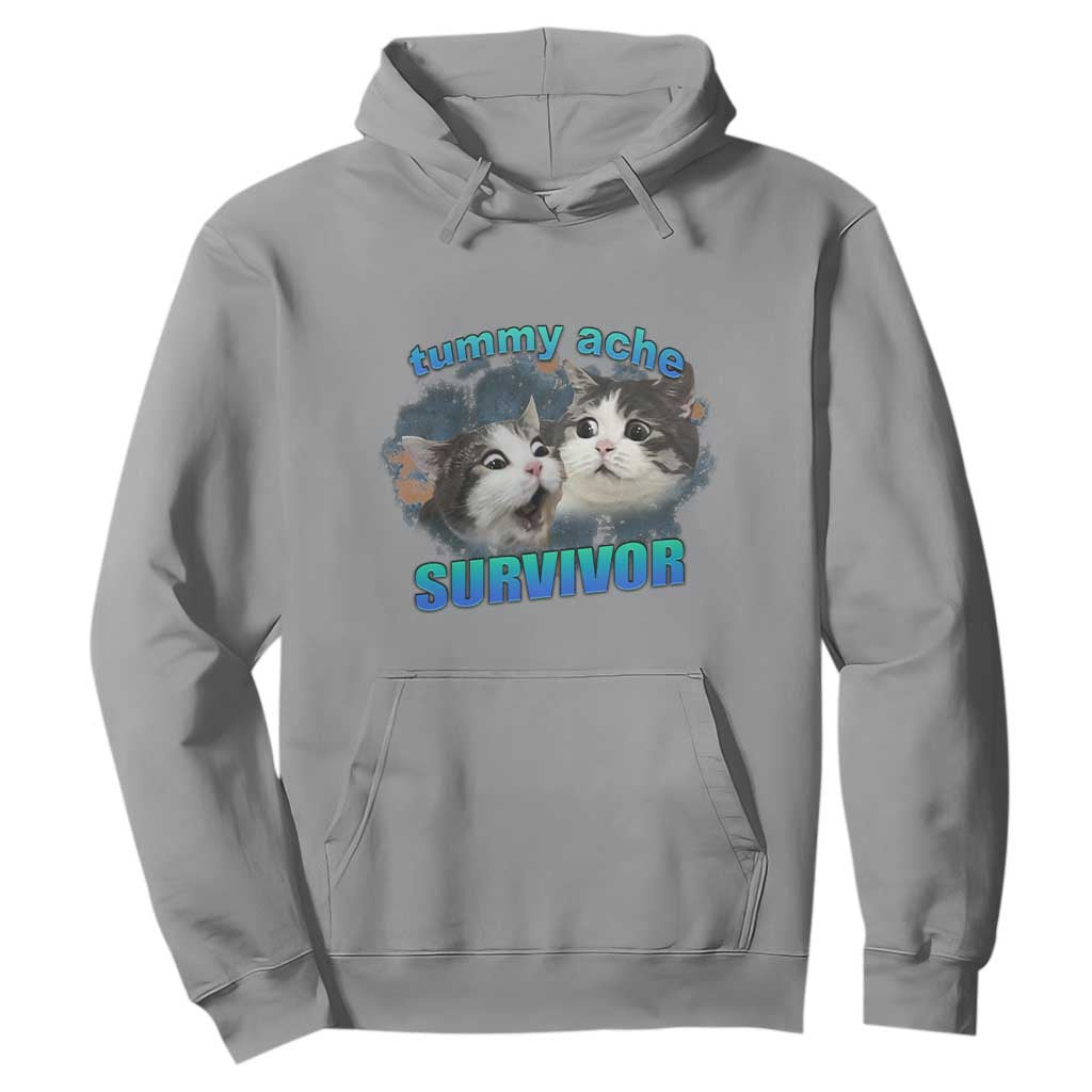 Tummy Ache Survivor Hoodie Funny Cat Meme For Cat Lover TS12 Sport Gray Print Your Wear