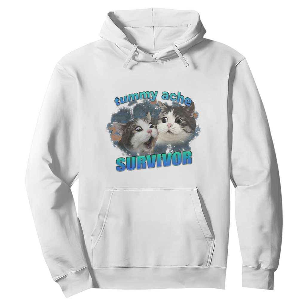 Tummy Ache Survivor Hoodie Funny Cat Meme For Cat Lover TS12 White Print Your Wear