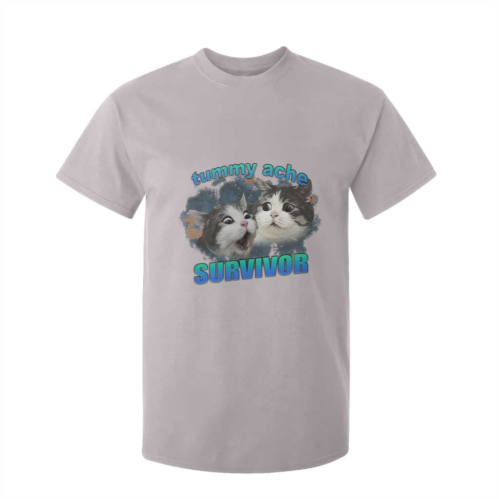 Tummy Ache Survivor T Shirt For Kid Funny Cat Meme For Cat Lover TS12 Ice Gray Print Your Wear