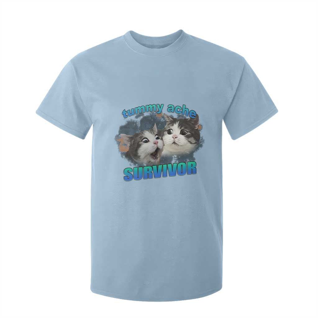 Tummy Ache Survivor T Shirt For Kid Funny Cat Meme For Cat Lover TS12 Light Blue Print Your Wear