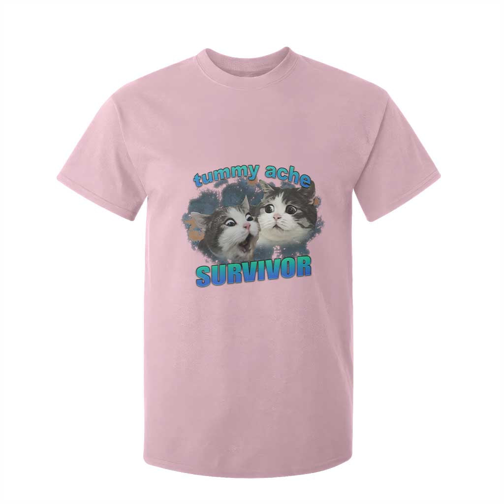Tummy Ache Survivor T Shirt For Kid Funny Cat Meme For Cat Lover TS12 Light Pink Print Your Wear