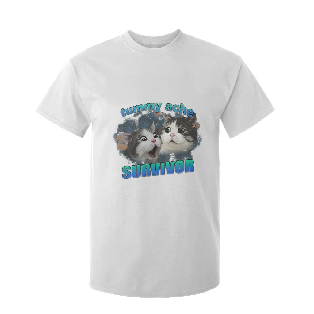Tummy Ache Survivor T Shirt For Kid Funny Cat Meme For Cat Lover TS12 White Print Your Wear