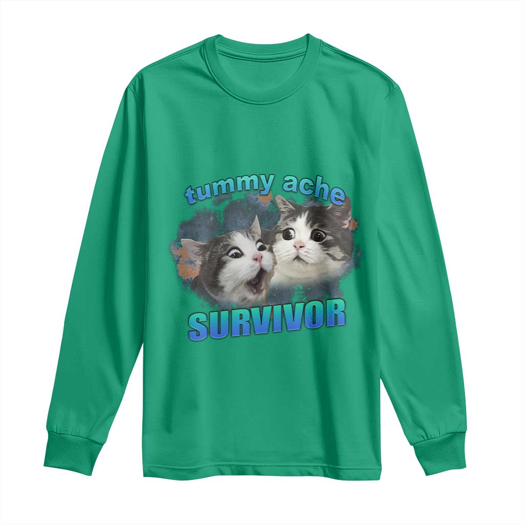 Tummy Ache Survivor Long Sleeve Shirt Funny Cat Meme For Cat Lover TS12 Irish Green Print Your Wear