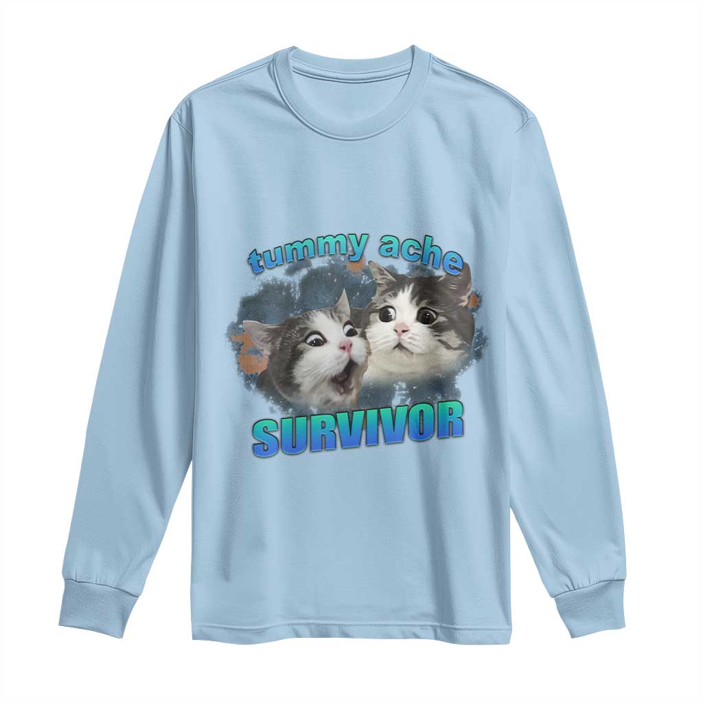 Tummy Ache Survivor Long Sleeve Shirt Funny Cat Meme For Cat Lover TS12 Light Blue Print Your Wear