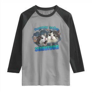 Tummy Ache Survivor Raglan Shirt Funny Cat Meme For Cat Lover TS12 Sport Gray Black Print Your Wear