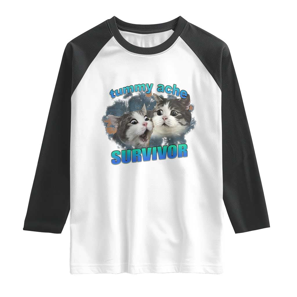 Tummy Ache Survivor Raglan Shirt Funny Cat Meme For Cat Lover TS12 White Black Print Your Wear