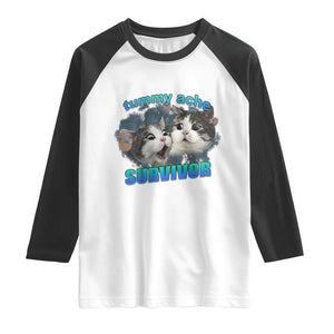 Tummy Ache Survivor Raglan Shirt Funny Cat Meme For Cat Lover TS12 White Black Print Your Wear