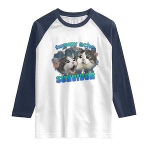 Tummy Ache Survivor Raglan Shirt Funny Cat Meme For Cat Lover TS12 White Navy Print Your Wear