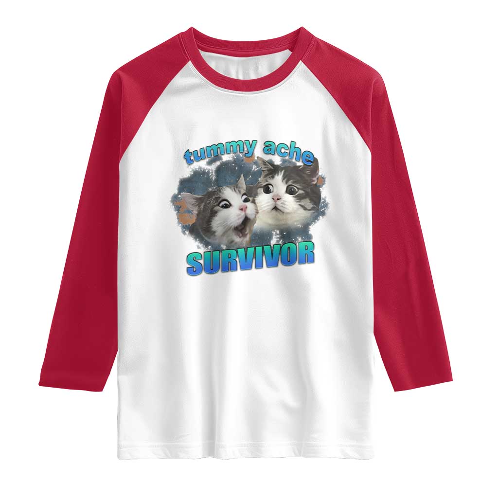 Tummy Ache Survivor Raglan Shirt Funny Cat Meme For Cat Lover TS12 White Red Print Your Wear