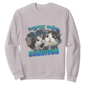 Tummy Ache Survivor Sweatshirt Funny Cat Meme For Cat Lover TS12 Ice Gray Print Your Wear