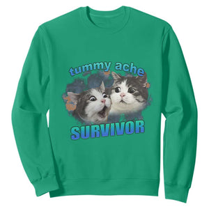 Tummy Ache Survivor Sweatshirt Funny Cat Meme For Cat Lover TS12 Irish Green Print Your Wear