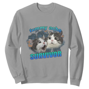 Tummy Ache Survivor Sweatshirt Funny Cat Meme For Cat Lover TS12 Sport Gray Print Your Wear